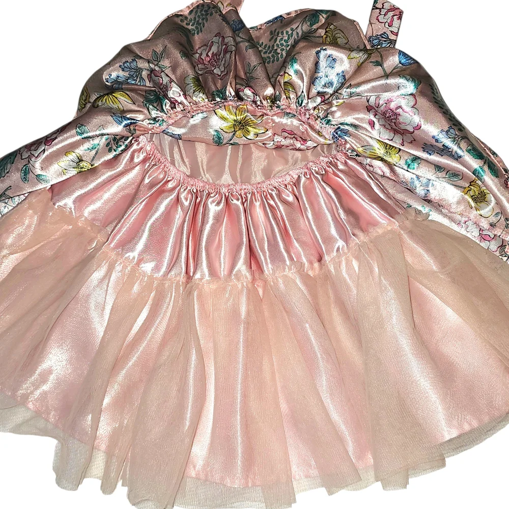 Floral Pink Sleeveless Dress with Tulle Skirt‎